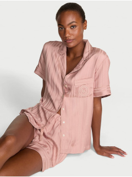 Lesklá Saténová Krátka Pyžamová Súprava