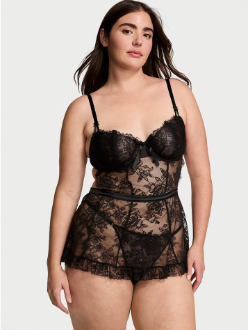 Wicked Súprava Z Ružovej Čipky Bez Výstuže V Štýle Zástery