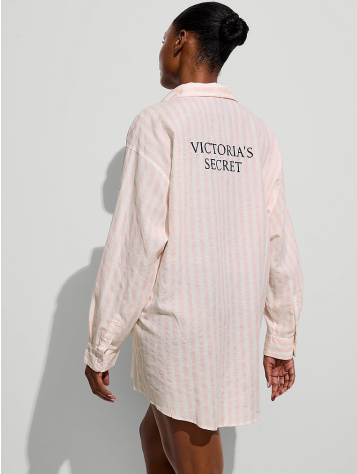 Košeľové Šaty Boyfriend Strihu z Ľanu s Ikonickým Pruhom